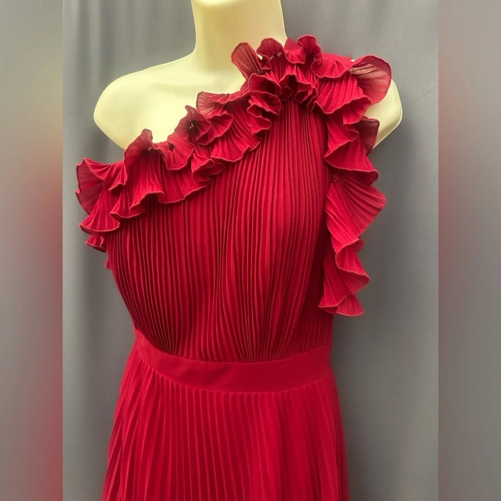 Dress The Population Vida One-Shoulder PleatedChiffon Gown,garnet,szS(4),new$349 - Picture 6 of 11